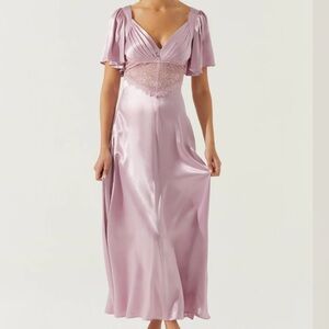 Astr Satin Maxi Dress in Dusty Lavender Pink